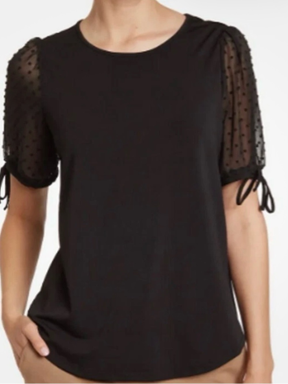 Adrianna Papell Women's L BLACK Crepe Clip Dot Short Sleeve Blouse NWT